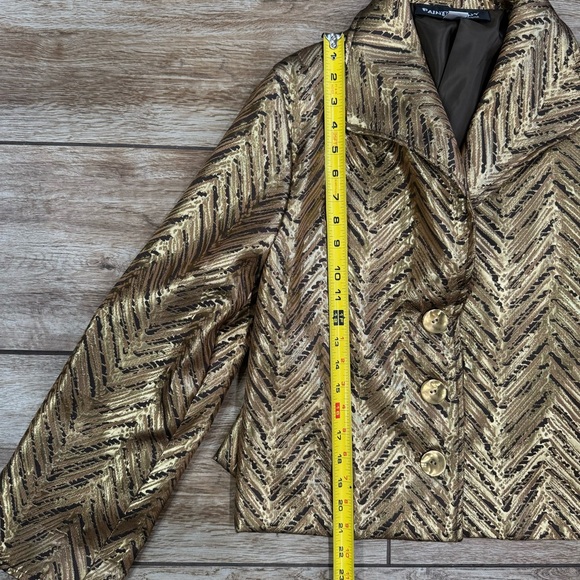Vintage Painted Pony Wearable Art Geometric Gold Jacket Size Small Shimmer Coat - Picture 9 of 15